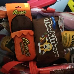 2 Dog Squeaker Reese's and M&M's Plush Toys Fun